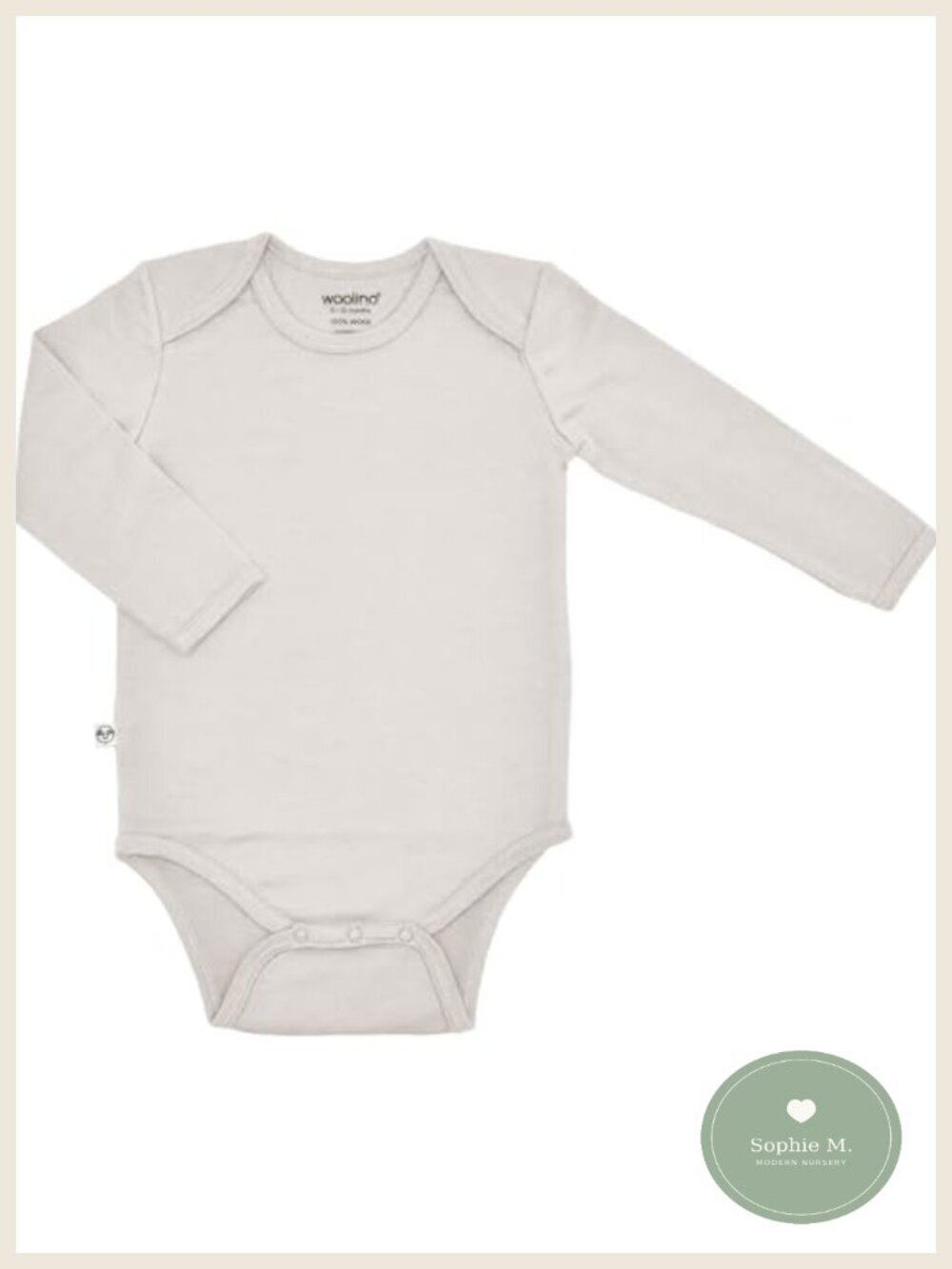 100% Superfine Merino Wool Baby Long Sleeve Bodysuit - Envelope Neck, Tagless,